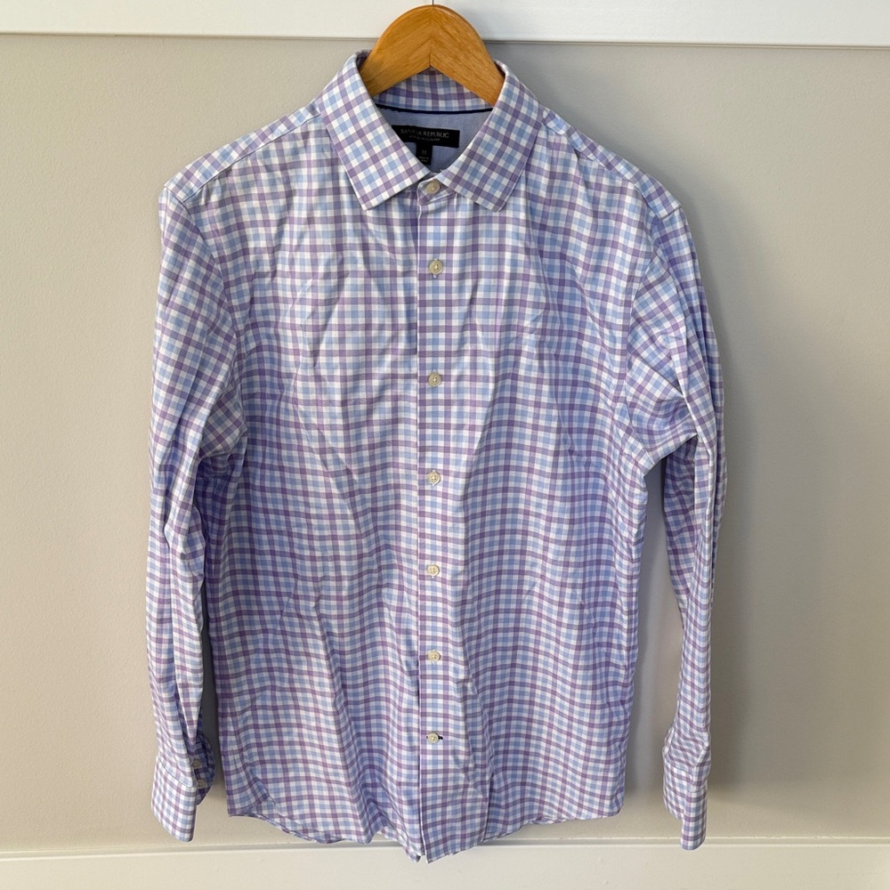 Banana Republic Men's Plaid Shirt - Blue and Pink